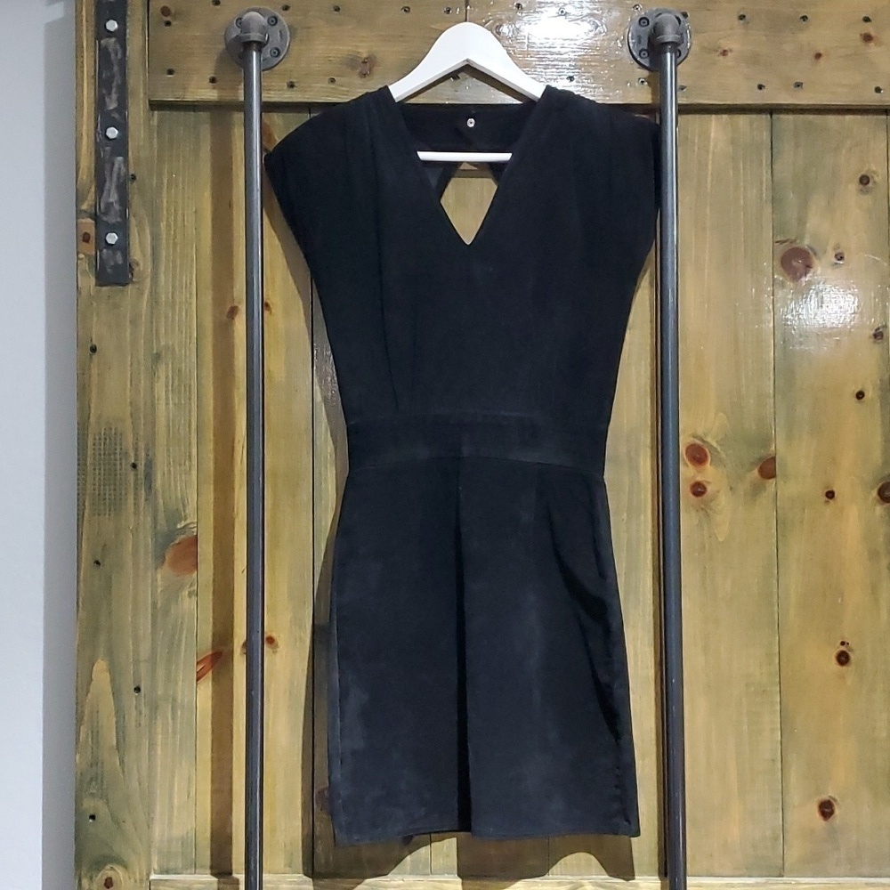 VINTAGE BLACK SUEDE LEATHER DRESS BIN-BIN CALIFORNIA MINI